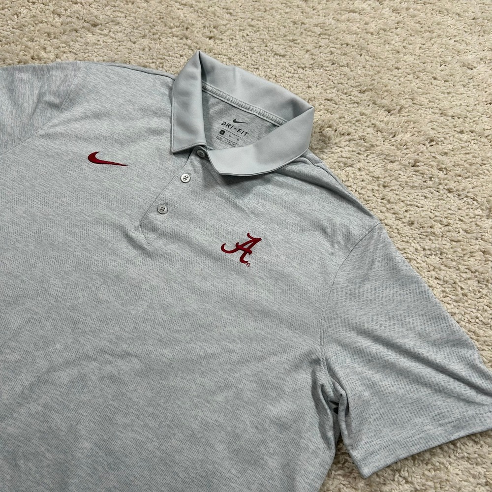 Nike Alabama Crimson Tide Polo XL Grey Dri-FIT Short Sleeve Shirt Performance